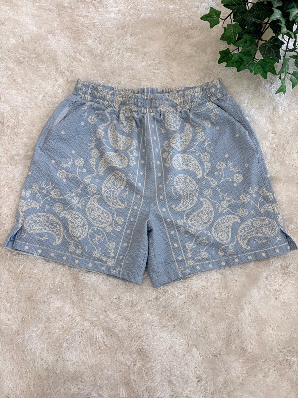 Maison Article Sky Blue Paisley Hybrid Shorts.